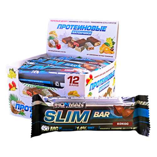 Батончик Ironman Slim Bar 12 50 г, 12 шт., кокос в Спортландия