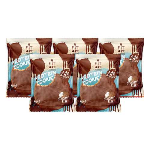 Печенье Fit Kit Chocolate Protein Cookie 5 50 г, 5 шт., кокосовый флан в Спортландия